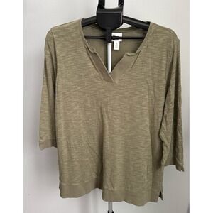 Weekends by Chico Women's Army Green 1/4 sleeve‎ pull over top size 3 (XL)
